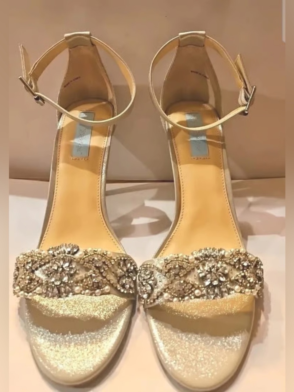 Time and Tru Gold Jeweled Ankle-Strap Sandals